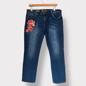 Kut From The Kloth Katie Boyfriend Embroidered Rose Straight Leg short 12 P
